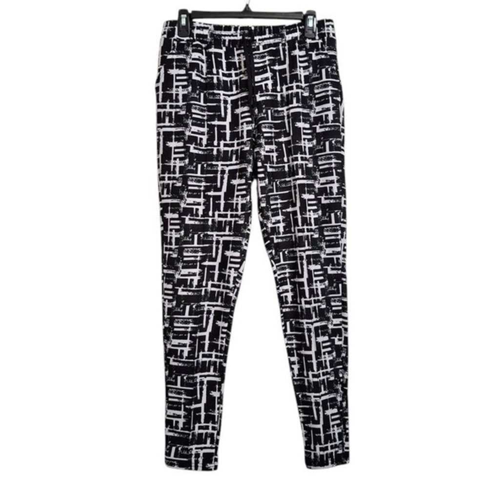 Coco Carmen Pants Womens S M Black White Geometric Print Drawstring Waist Casual